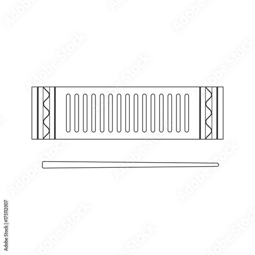 Isolated black outline decorative ornate reco-reco on white background. Line brazilian musical instrument for bateria of capoeira.