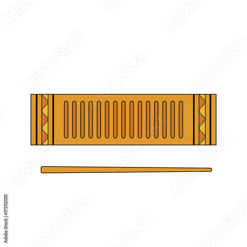 Isolated colorful decorative ornate reco-reco on white background. Colored brazilian musical instrument for bateria of capoeira.