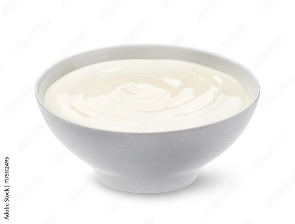 Sour cream in bowl isolated on white background Sour cream in bowl isolated on white background
