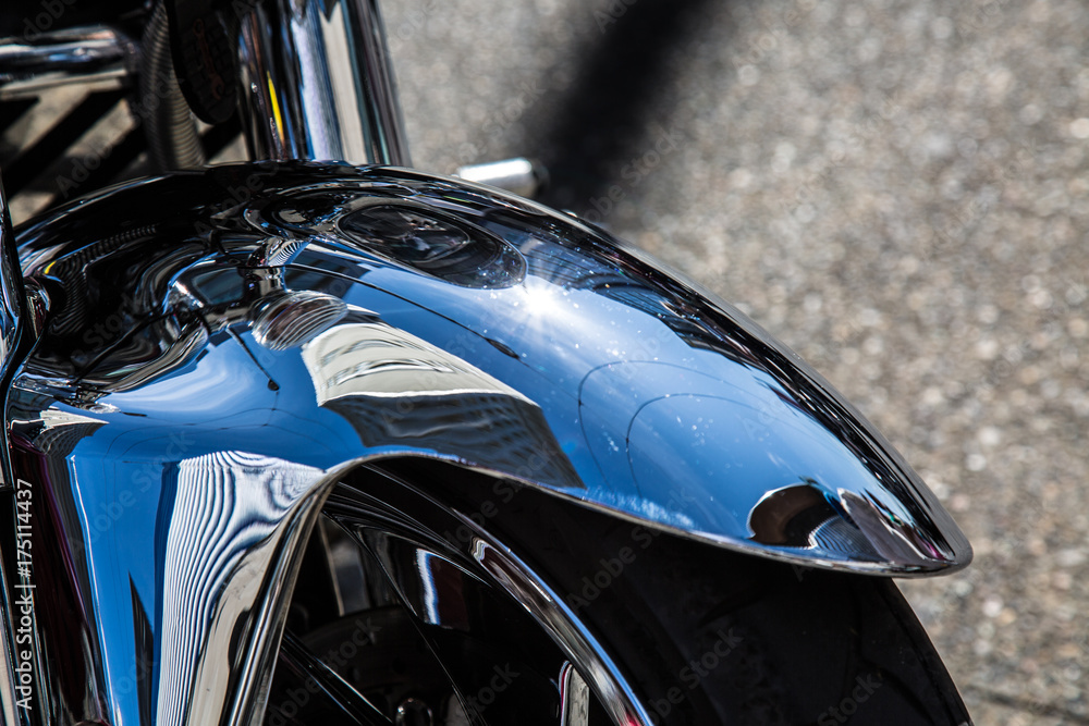 Futuristic bike polished chrome close up transportation 