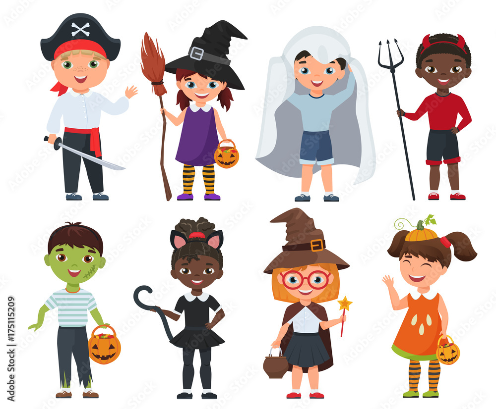 Cute Halloween kids set. Cartoon vector illustration Cute Halloween kids set. Cartoon vector illustration