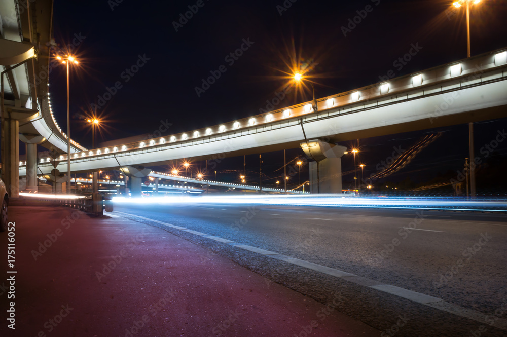 Fototapeta premium Viaduct and the road at night