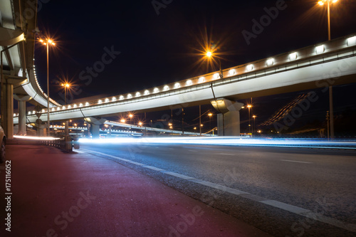 Viaduct and the road at night