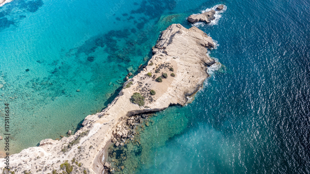 September 2017: Aerial View of Fourni Beach, Rodos island, Aegean, Greece