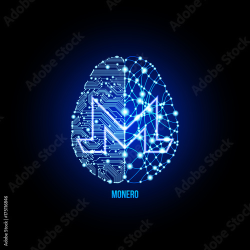 Crypto currency monero on brain background on black background. Vector illustration. Use for logos, print products, page and web decor or other design.
