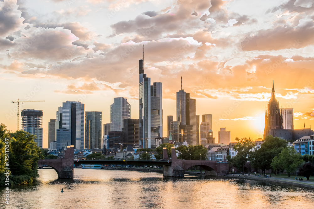 Frankfurt at the Main skyline at sunset, Germany