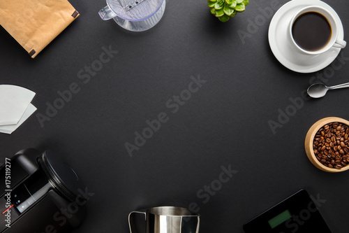 Coffee Maker And Equipment On Gray Background