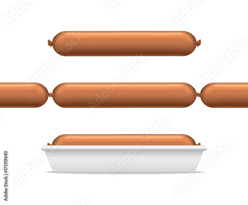 Sausage Single, Line and in Supermarket Package. Vector