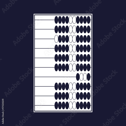 Vector image icon hand scores for counting. wooden abacus. Vector white icon on dark blue background.