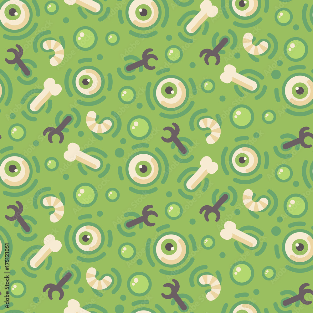Boiling green witch potion pattern. Halloween flat illustration. Green goo  background with eyeballs, worms, raven claws and bones Stock Vector | Adobe  Stock