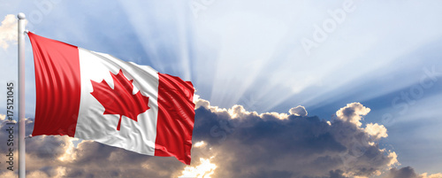 Canada flag on blue sky. 3d illustration
