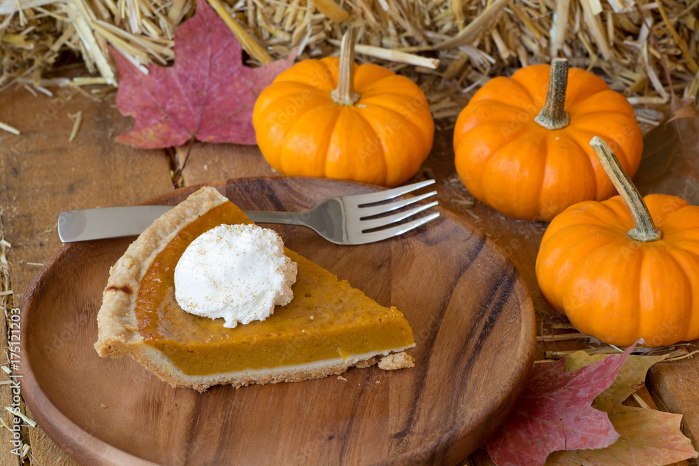 Slice of Pumpkin Pie With Whipped Cream Topping Slice of Pumpkin Pie With Whipped Cream Topping