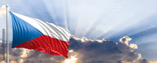 Fotografia, Obraz Czech Republic flag on blue sky. 3d illustration