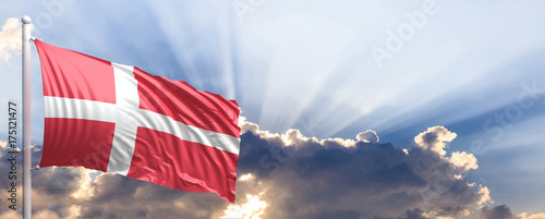 Denmark flag on blue sky. 3d illustration