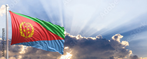 Photos Eritrea flag on blue sky. 3d illustration