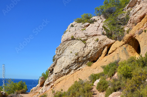 Hiking in the Calanques, view on the sea, in the south of France
