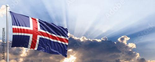 Iceland flag on blue sky. 3d illustration