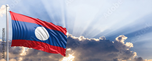 Laos flag on blue sky. 3d illustration
