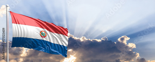 Paraguay flag on blue sky. 3d illustration photo