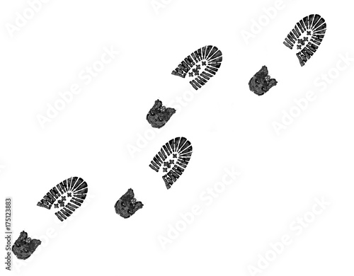 shoe print isolated on a white.Concept silhouette of boots