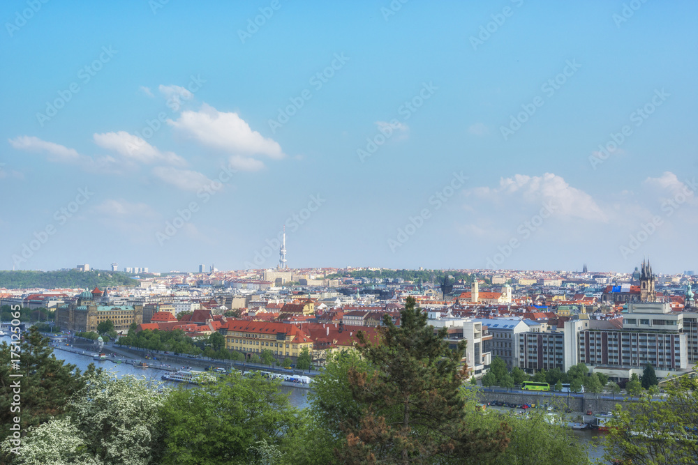 Panoramic view of Prague and Vltava river, Czech republic
