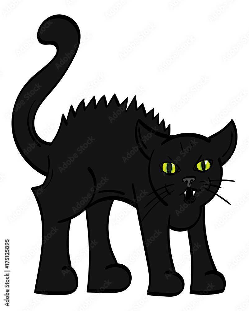 Black Cat with an arched back hissing. Black Cat with an arched back hissing.