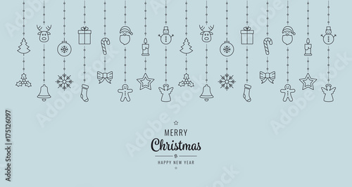christmas ornament elements hanging black blue background