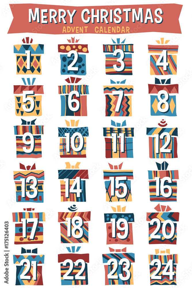 Fototapeta premium Hipster Cartoon Christmas Advent Calendar