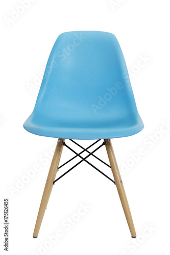 Front view of blue plastic chair