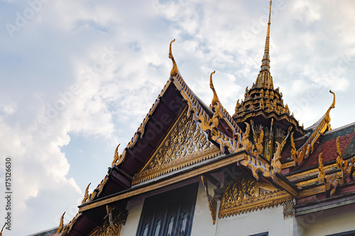 Colorful rooftops of Temple of the Emerald Buddha  Wat Phra Kaew in Bangkok  Thailand.