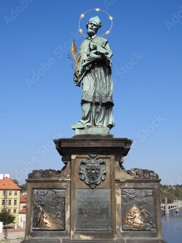 Statue of Saint John of Nepomuk (Jan Nepomucký, John Nepomucene) on the Charles Bridge (Karlův most), city of Prague (Praha), Czech Republic (Česká republika)