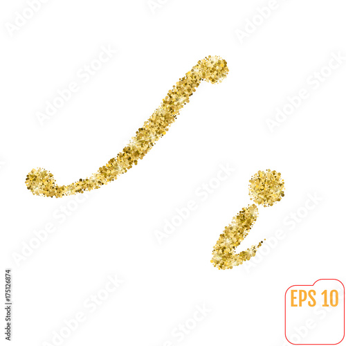 Gold rush. Gold alphabetic letter i. Vector gold alphabet. Font with golden glitter. Letter "i" on white background.