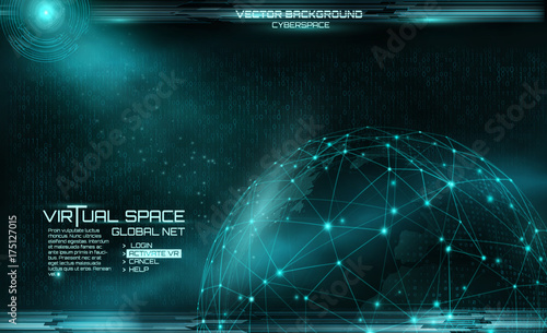 Network and data exchange over planet earth in space virtual space. Pexus sphere.