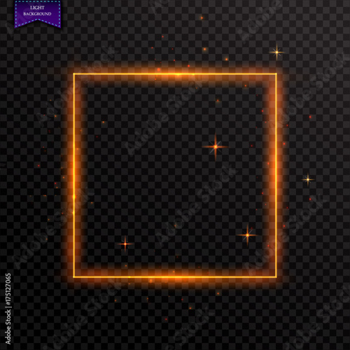 Vector glowing magic square frame. Glowing neon fire wave. Glitter sparkle trail effect on dark transparent background.