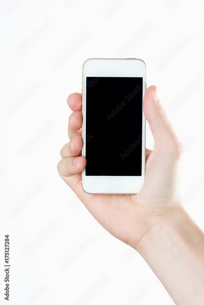 Man hand holding the white smartphone Man hand holding the white smartphone