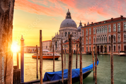 Beautiful sunrise in Grand canal with Church of Santa Maria, Venice © Jag_cz