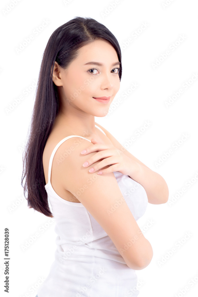 Beautiful girl with makeup, woman and skin care cosmetic concept / attractive beauty asian girl on face isolated on white background. Beautiful girl with makeup, woman and skin care cosmetic concept / attractive beauty asian girl on face isolated on white background.