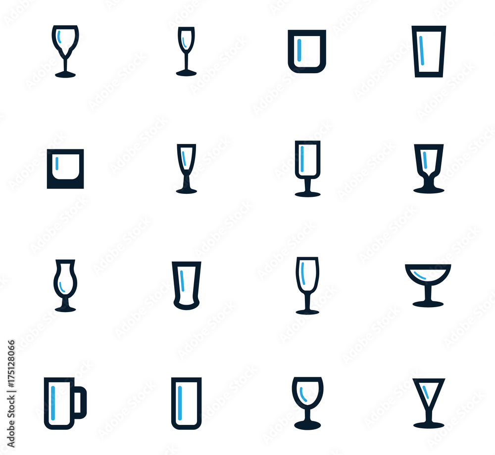 Glasses and cups icons set Glasses and cups icons set