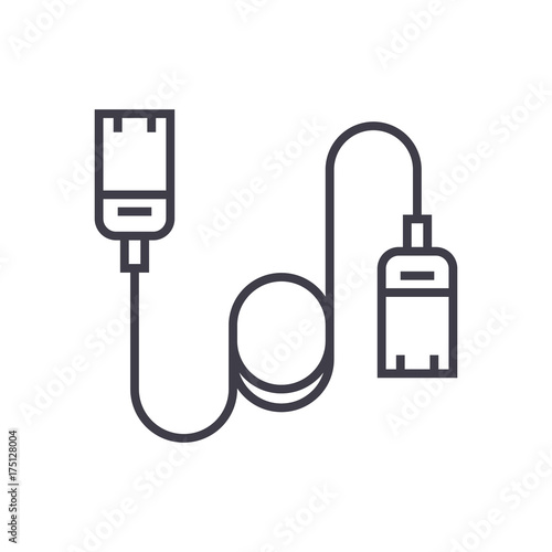 computer cable,ethernet vector line icon, sign, illustration on white background, editable strokes