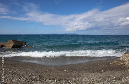 Beach with view to Aeolian Islands. Sicily. Italy