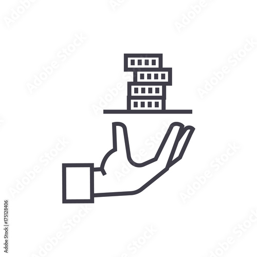 contributor,service hand with money vector line icon, sign, illustration on white background, editable strokes