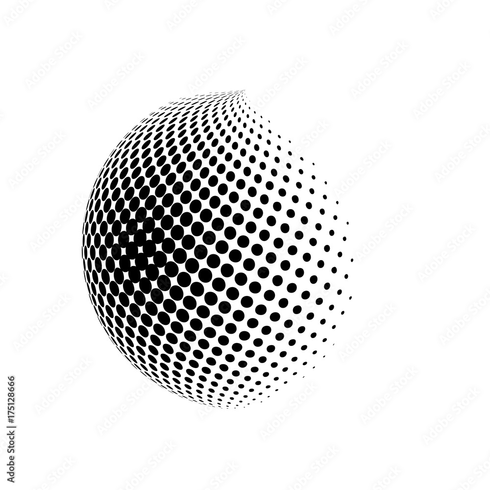 Abstract globe dotted sphere, 3d halftone effect vector background. Black and white vector illustration. Abstract globe dotted sphere, 3d halftone effect vector background. Black and white vector illustration.