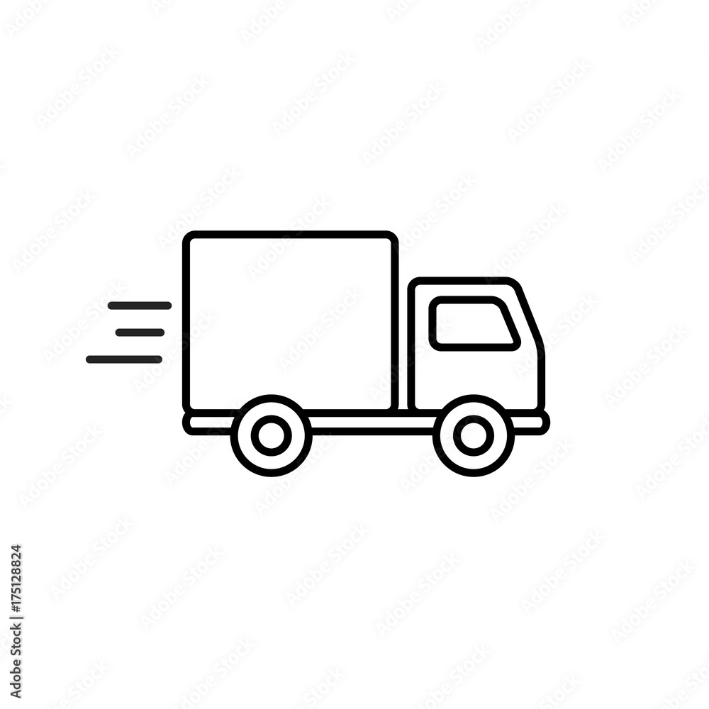 Fast shipping delivery truck outline icon in flat style. Vector line symbol