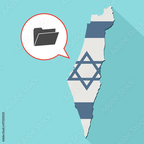 Animation of a long shadow Israel map with its flag and a comic balloon with a folder