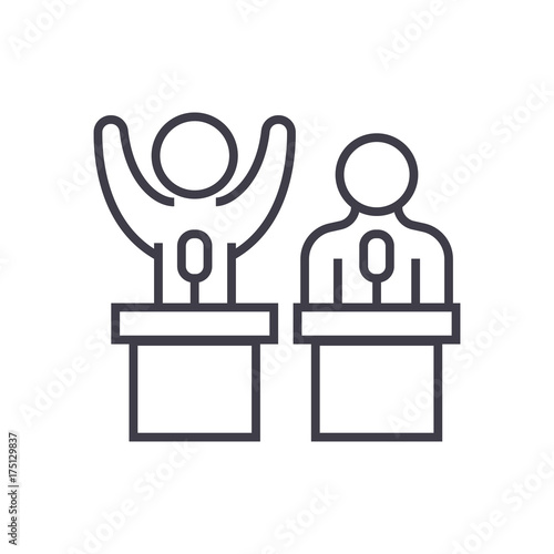 debates,lecture,cogency,persuasion vector line icon, sign, illustration on white background editable strokes