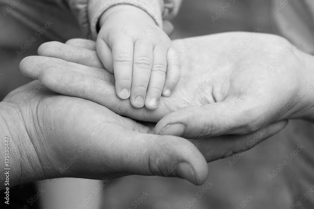 father and mother hold a little newborn baby's hand father and mother hold a little newborn baby's hand