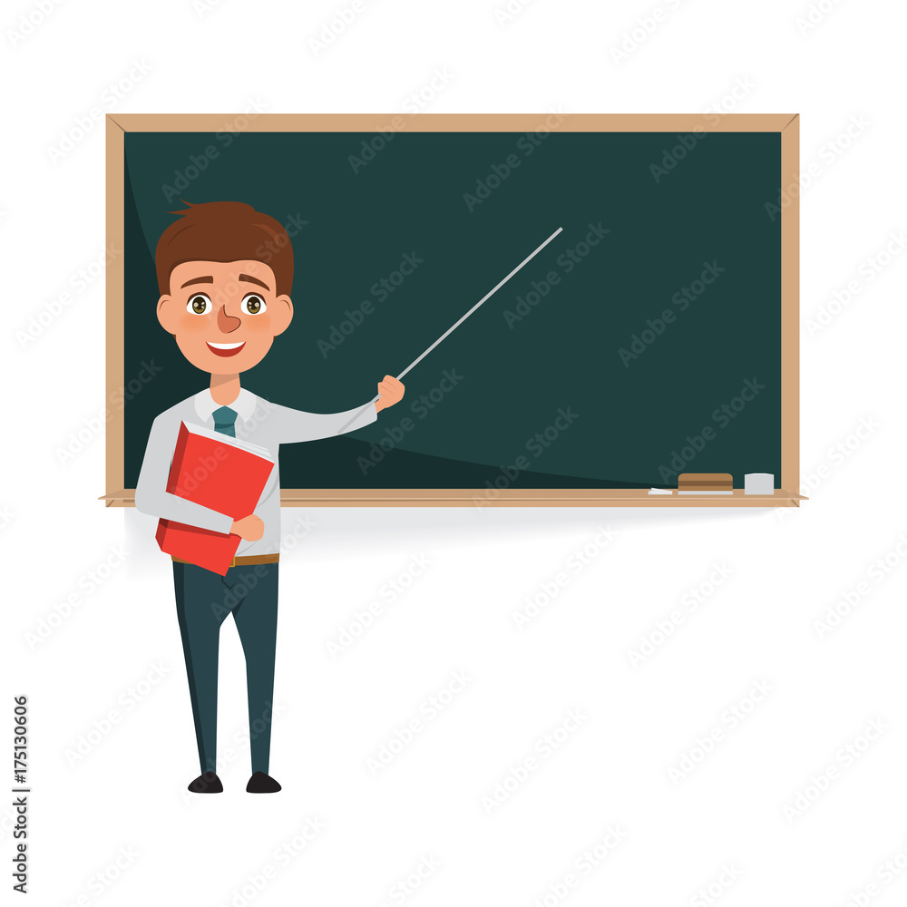 Teacher man with blackboard. cartoon vector background. Stock Vector |  Adobe Stock