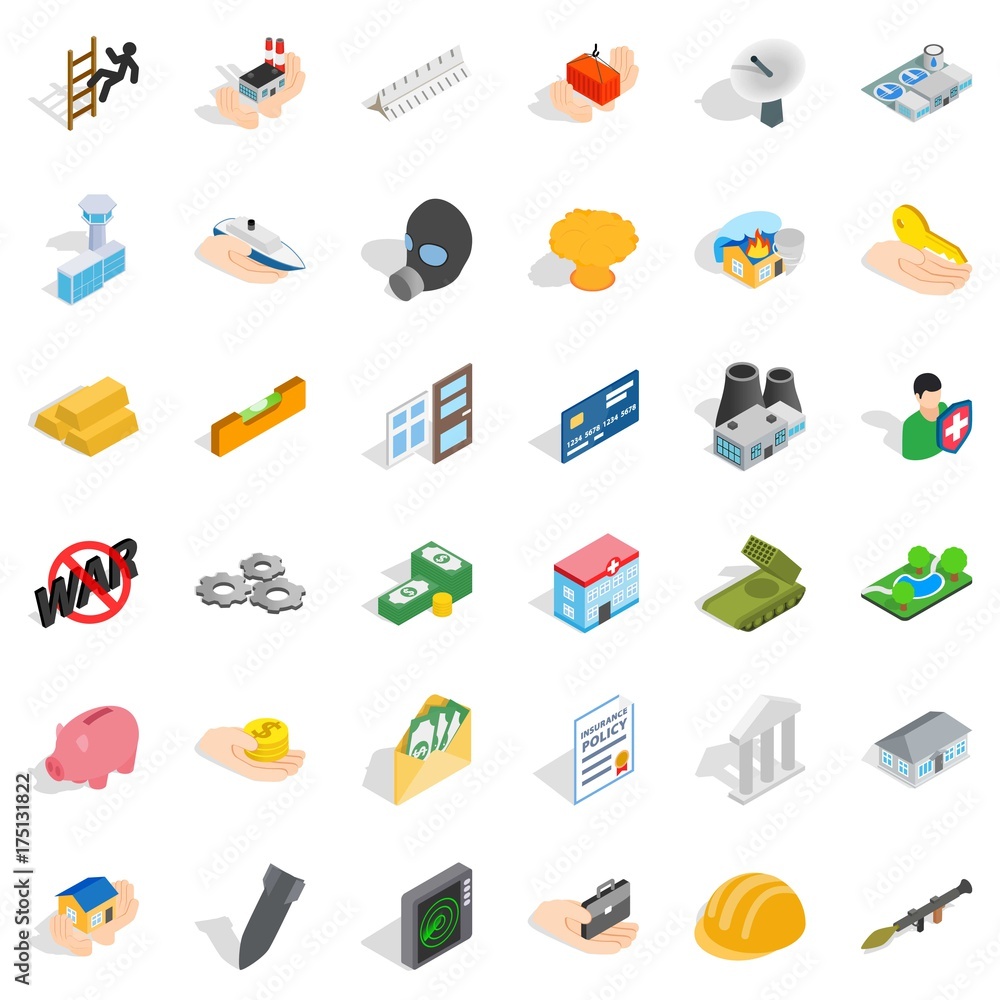 Corporation icons set, isometric style Corporation icons set, isometric style