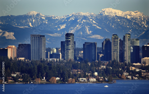 Bellevue Lake Snowy Cascade Mountains Washington State photo