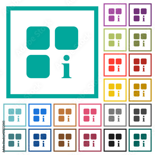 Component information flat color icons with quadrant frames